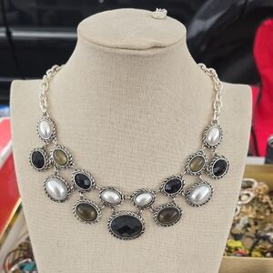 Elegant Silver and Black Statement Necklace